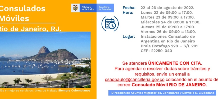 Consulado Móvil en Río de Janeiro: 22 a 26 agosto de 2022