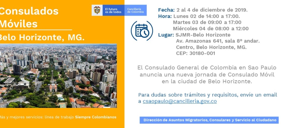Del 2 al 4 de diciembre el Consulado de Colombia en Sao Paulo realizará la jornada móvil