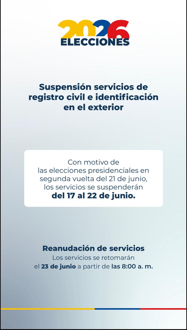 Suspensión de servicios de Registro Civil e identificación en el exterior
