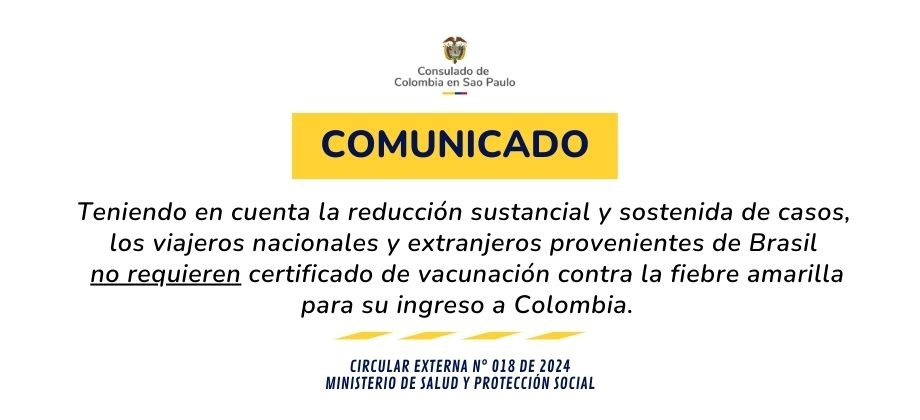 Eliminación de requisito de certificado de vacunación contra fiebre amarilla para personas provenientes de Brasil