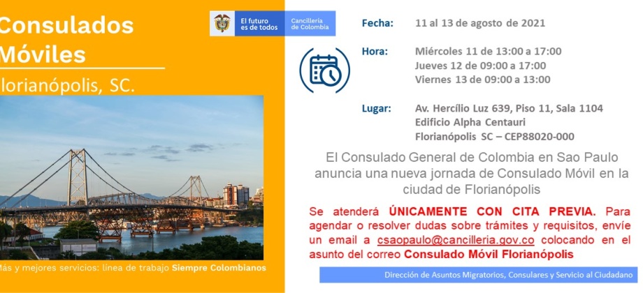 Jornada de Consulado Móvil en Florianópolis del 11 al 13 de agosto 