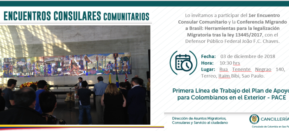 Consulado General de Colombia en Sao Paulo invita a participar del primer Encuentro Consular Comunitario
