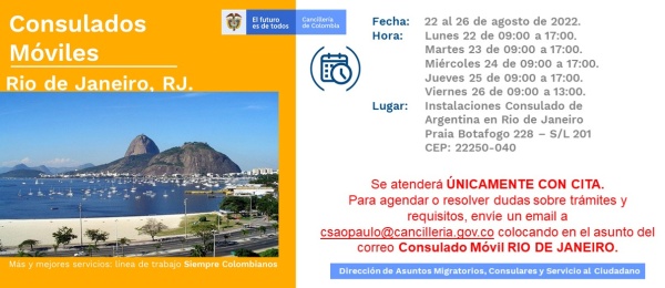 Consulado Móvil en Río de Janeiro: 22 a 26 agosto de 2022