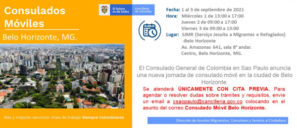 Consulado General de Colombia en Sao Paulo realizará un Consulado Móvil en la ciudad de Belo 